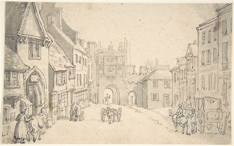 Thomas Rowlandson City View With Medieval Gate Perhaps York The