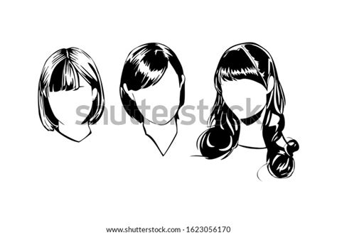 Set Hairstyles Women Collection Black Silhouettes Stock Vector Royalty