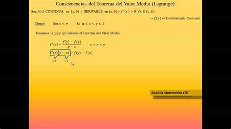 45 Consecuencia Del Teorema Del Valor Medio Cbc Uba Youtube