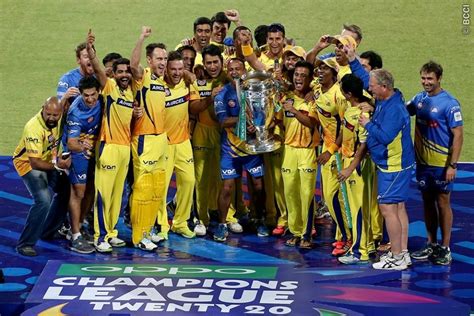 Chennai Super Kings With The Trophy Celebrating Their Victory During