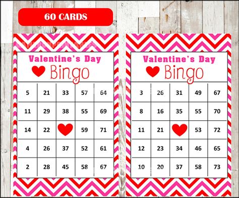 60 Valentines Bingo Cards Valentine Party Game Printable Etsy Uk
