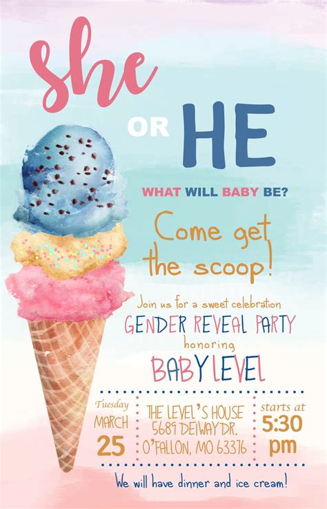 Ice Cream Gender Reveal Invitation Come Get The Scoop Sweet Etsy