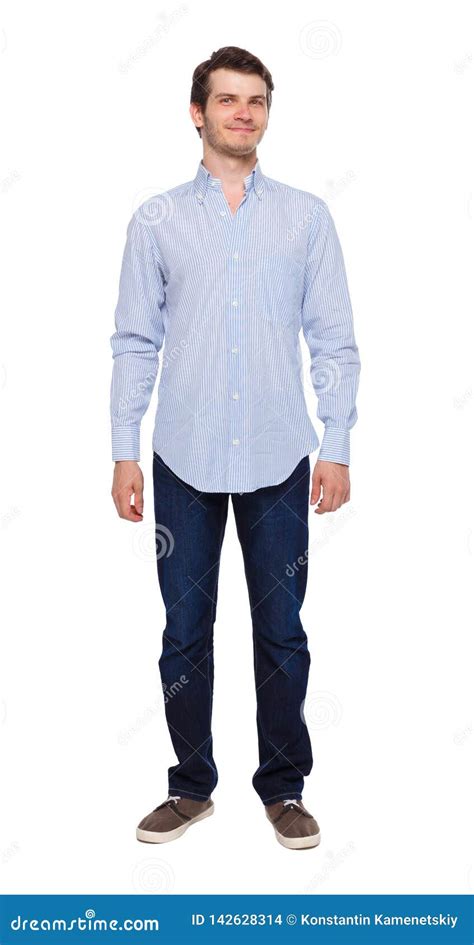 Front View Of Man In Jeans Standing Young Guy Stock Photo Image Of
