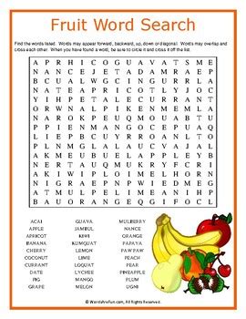 Fruit Word Search Puzzle Printable