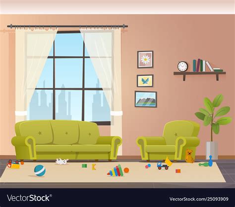 Baby Scattered Toys On Floor Messy Living Room Vector Image