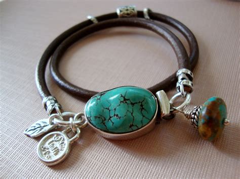 Turquoise Leather 925 Sterling Silver Wrap Bracelet