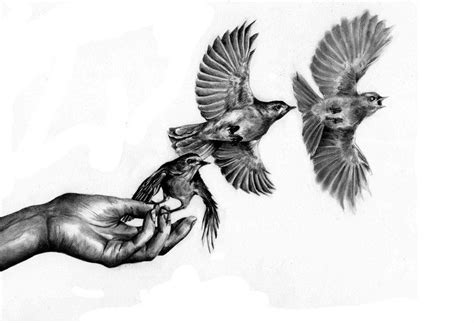 Birds Taking Flight Out Of A Persons Hand Bird Drawings Drawings
