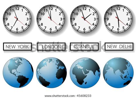 Four Clocks Globes World Time Zones Stock Illustration 45608233