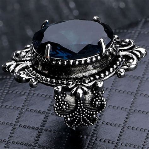 Blue Gemstone Gothic Wedding Ring Engagement Ring For