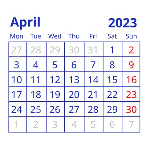 Simple Blue Table April 2023 Calendar Simple Calendar 2023 Calendar