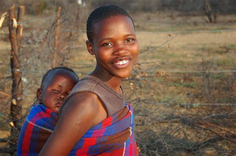 Botswana People And Culture Girl And Child In A Small Village Outside