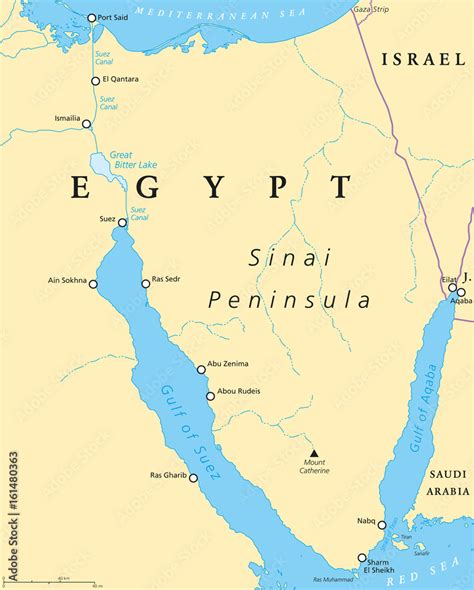Egypt Sinai Peninsula Political Map Situated Between Mediterranean