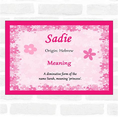 Sadie Name Meaning Pink Certificate The Card Zoo