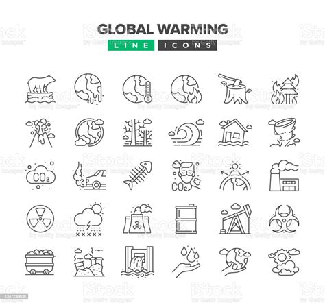 Global Warming Line Icon Set Stock Illustration Download Image Now