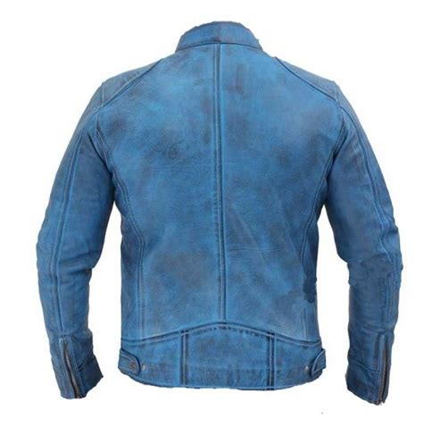 Mens Sky Blue Motorcycle Style Leather Jacket Leather Jackets