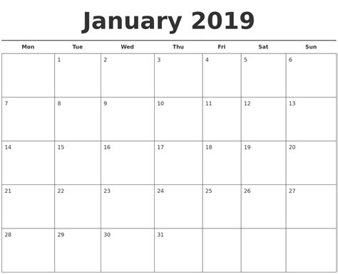 2019 Blank Monthly Calendar Printable Qualads