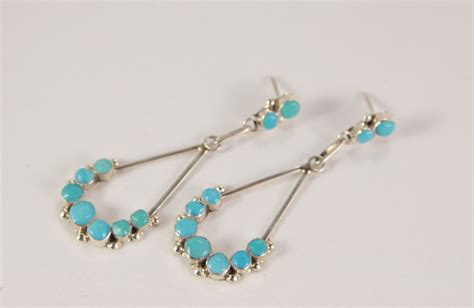 Turquoise Jewelry Blue Dangle Earrings Sterling Silver Long Etsy