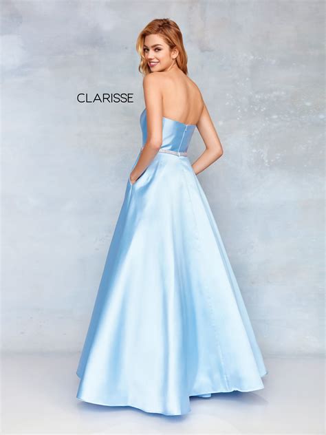 3739 Powder Blue Mikado Strapless Prom Ball Gown With A Detailed Belt