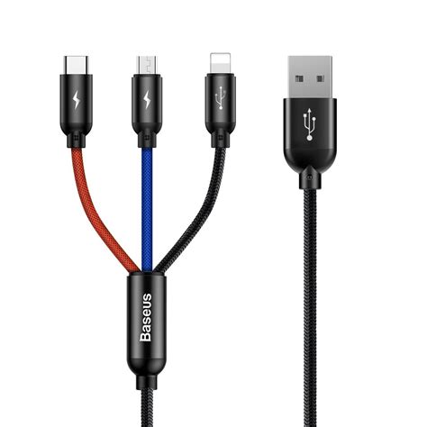 Cabo Usb Baseus 3in1 Primary Color 30cm 35a Para Iphone Micro Usb