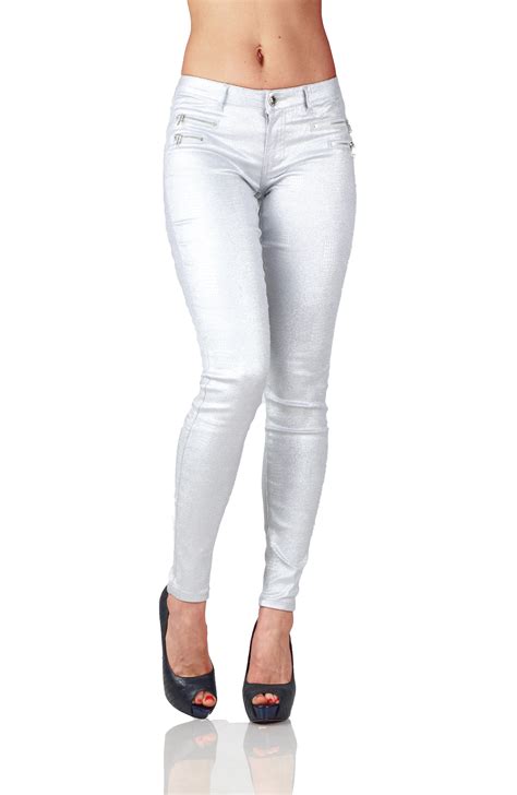 Sexy Stretchy Womens Silver Gold Jeans Trousers Skinny Slim Metallic