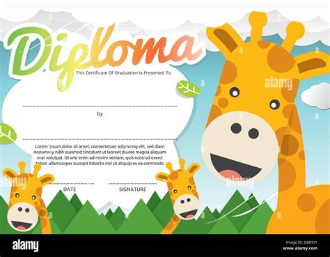 Kids Diploma Certificate Template Vector Illustration Stock Vector