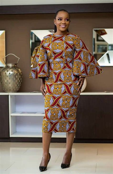 African Print Midi Dress With Bell Sleevesankaraafrican Etsy Latest African Fashion