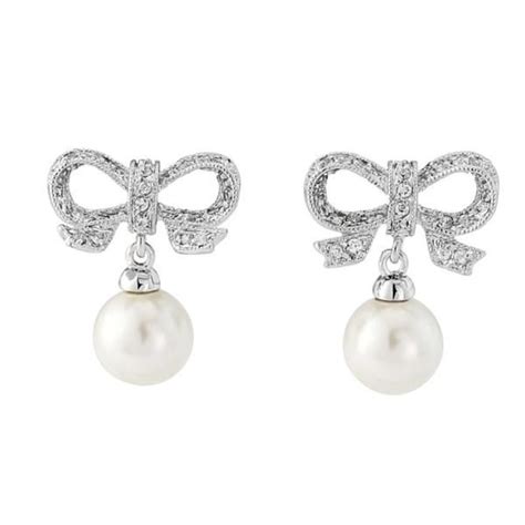Crystal Pearl Bow Bridal Earrings Bridal Wedding Earrings Bridal