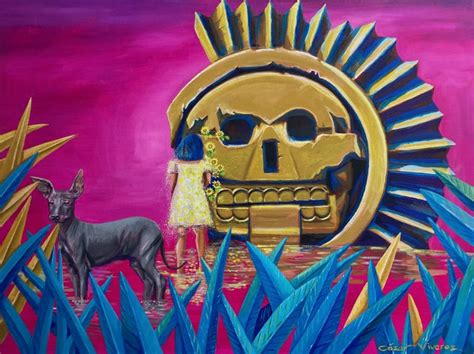 The Path To Mictlan With Xoloscuintle Dog Digital Print By Cesar Viveros