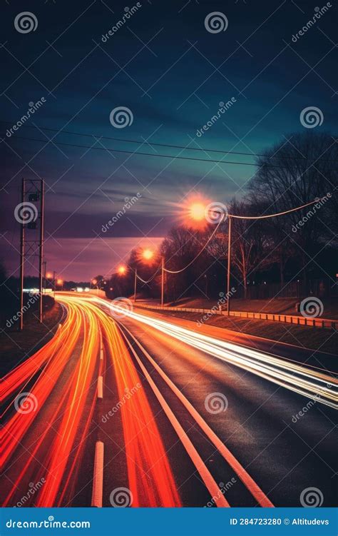 Light Trails On A Busy Highway At Night Stock Photo Image Of Downtown