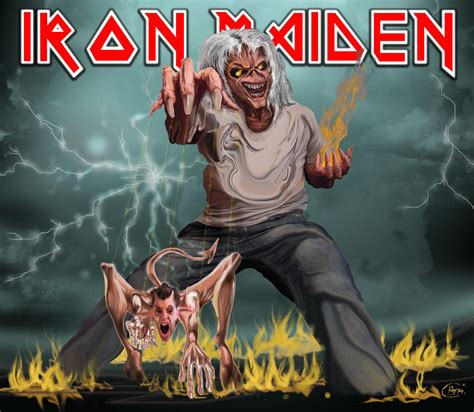 An iron maiden stands at the right. Iron Maiden Wallpaper HD Download