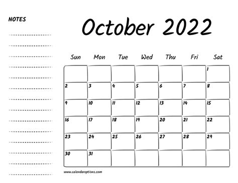Printable Blank Calendar October 2022