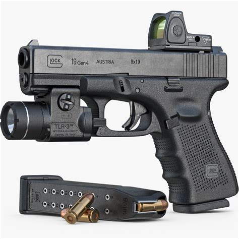 Gun Glock 19 Gen 4 Scope Flashlight 3d Model 99 Obj Fbx Max