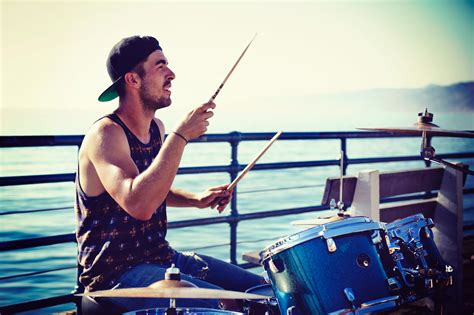 Free Photo Man Playing Drums Artist Ocean Street Musician Free