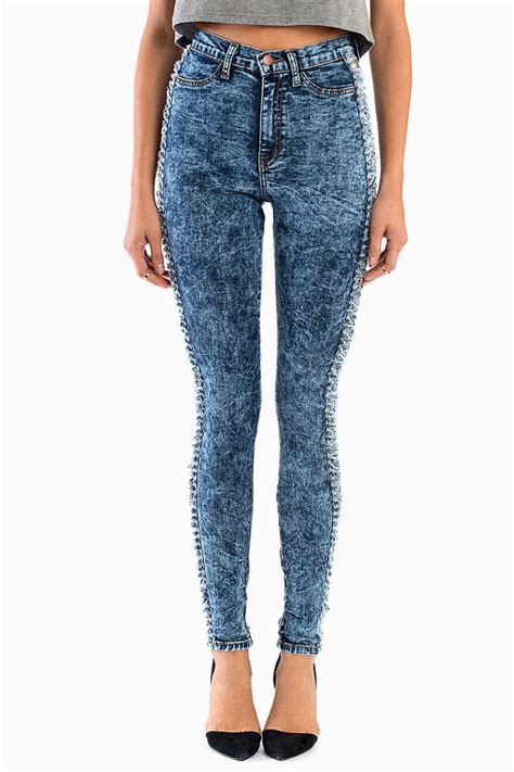 Bardot acid wash splice jeans, main, color, 032. Dark Acid Wash Denim Jeans - Blue Jeans - High Waisted ...