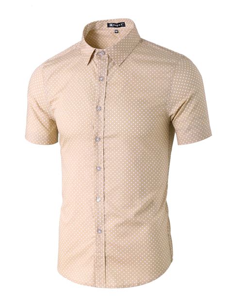 Unique Bargains Men Casual Summer Polka Dots Short Sleeve Button Down