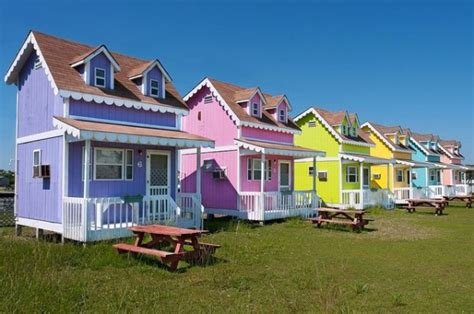 Community Of Tiny Colorful Cottages In Hatteras North Carolina Tiny