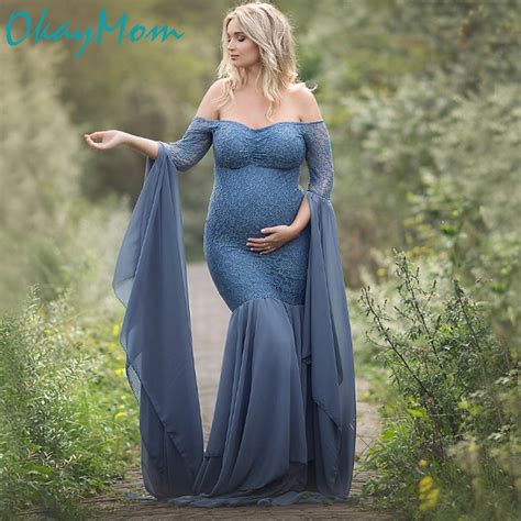 2019 new maternity dresses for photo shoot pregnancy photograph props sexy v neck blue chiffon