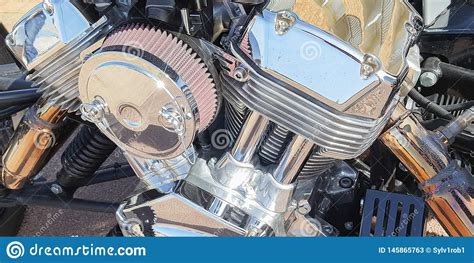 Motorcycle Chrome Engine Block Closeup Detail Classic Motor Bike Stock Image Image Of Metal