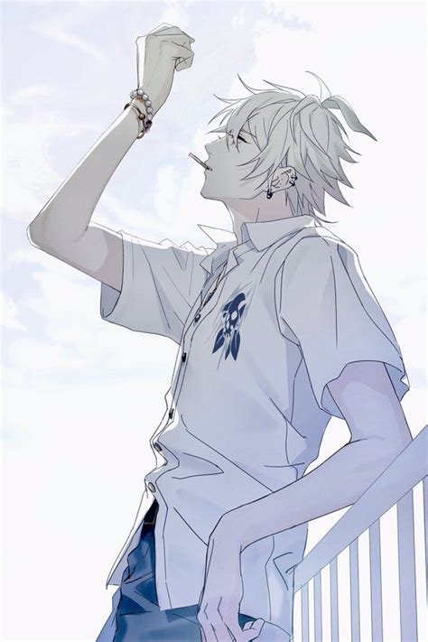 White Hair Anime Boy Art