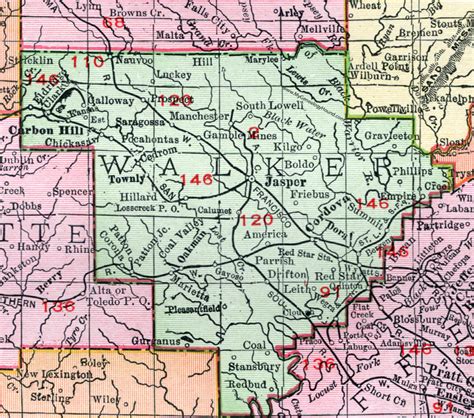 Walker County Alabama Map 1911 Jasper Carbon Hill Cordova