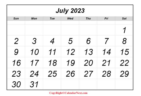 July 2023 Calendar Printable Calendar Next