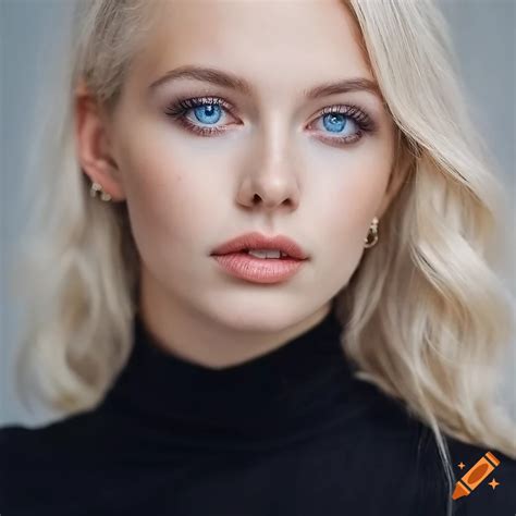 realistic portrait photo of a girl with light blue eyes and platinum blonde hair on craiyon