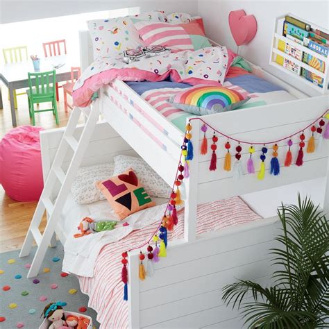 Uptown Twin Over Full Bunk Bed White The Land Of Nod Shared Girls