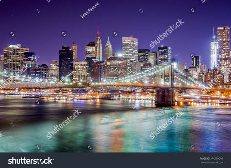 New York City Night Skyline Stock Photo 174219005