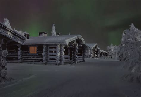 Cabin Winter Snow Northern Lights Aurora Borealis Wallpapers Hd