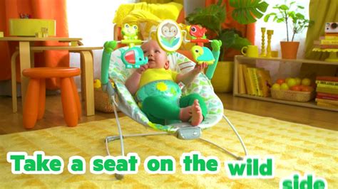 Bright Starts Spinnin Safari Vibrating Baby Bouncer Seat With Toy Bar