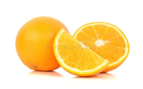 Whole Orange Fruit And His Segments Or Cantles Isolated On White Stock