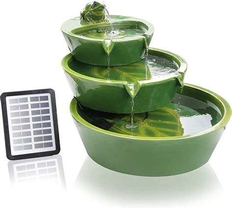 Primrose 64cm Solar Powered Green 3 Tier Frog Cascade Water Feature