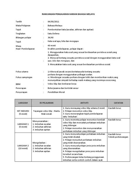 Soalan peperiksaan, karangan, novel, komsas, latihan. Rancangan Pengajaran Harian Bahasa Melayu Tingkatan 1