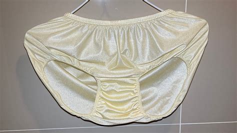Yellow Nylon Panties Shiny Satin Panty Bikini Sexy Full Pants Size L กางเกงในเซ็กซี่ 523